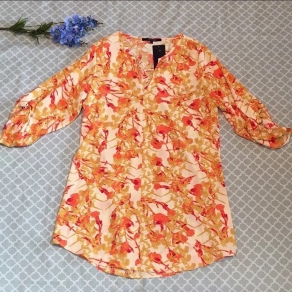19 Cooper Floral Tunic Blouse L NWT
